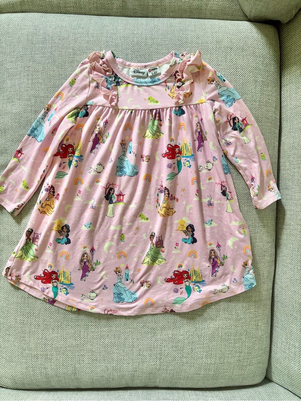 Disney Princess Pink Long Sleeve Dress, 3-4Y